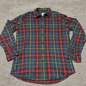 LL Bean Mens Slightly Fitted Flannel Shirt Plaid Red Green Blue Cotton M-REG